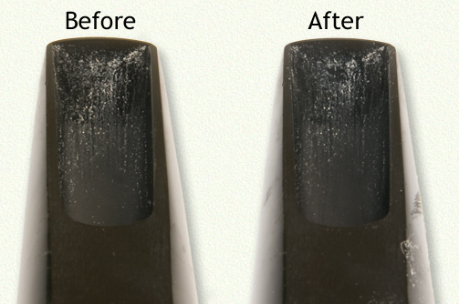 Baritone mouthpiece, before and after baking soda